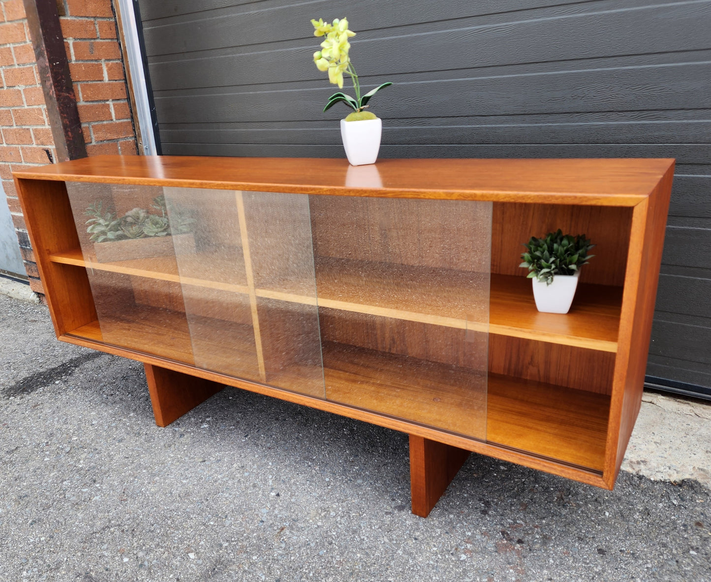 RESTORED Mid Century Modern Teak Bookcase Display TV Media Console 59"