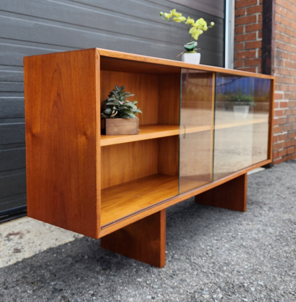RESTORED Mid Century Modern Teak Bookcase Display TV Media Console 59