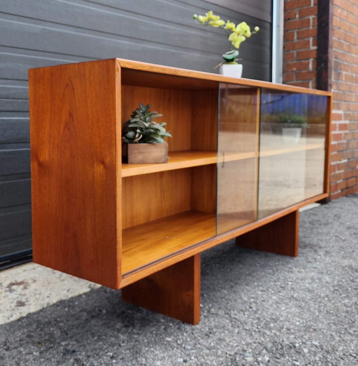 RESTORED Mid Century Modern Teak Bookcase Display TV Media Console 59"