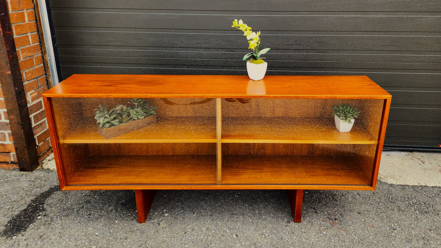 RESTORED Mid Century Modern Teak Bookcase Display TV Media Console 59"