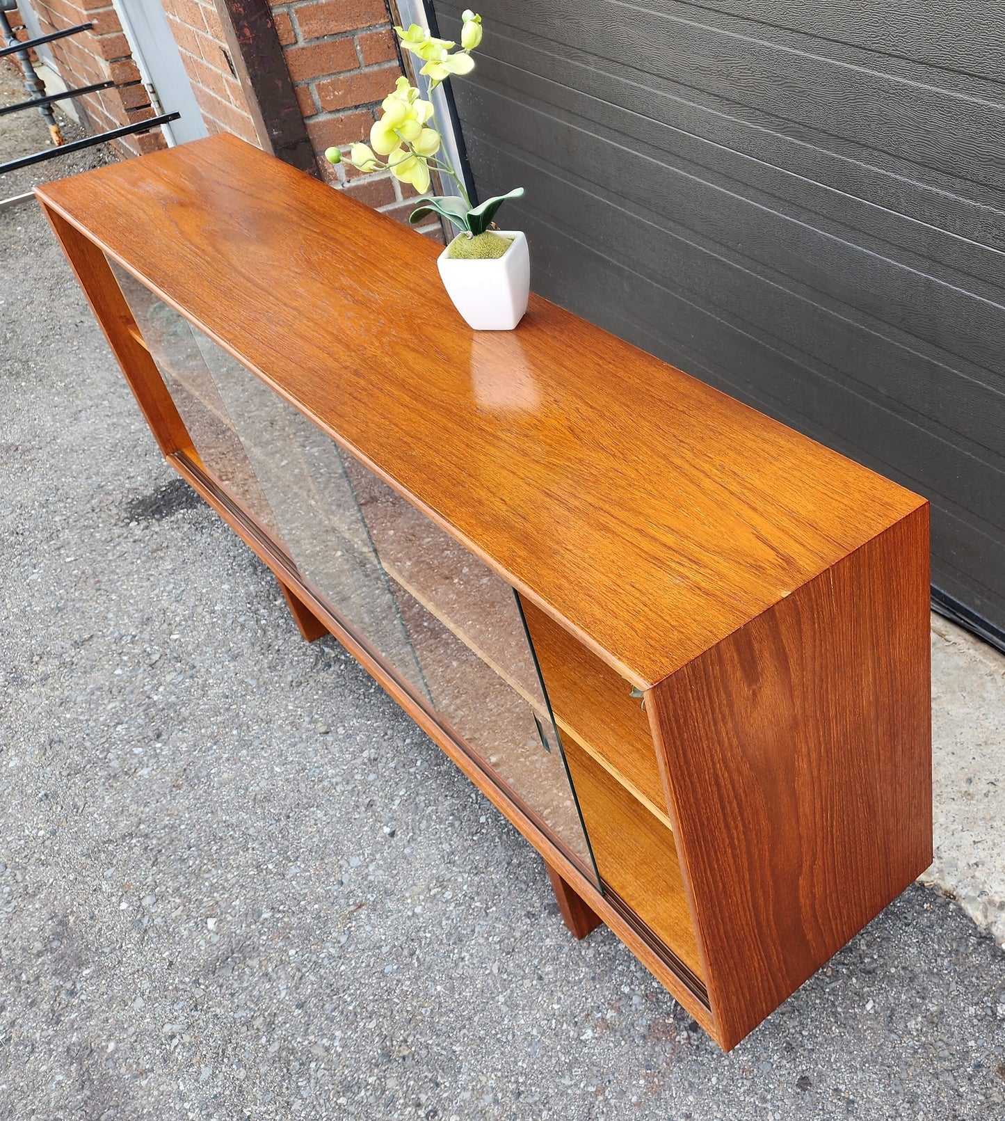 RESTORED Mid Century Modern Teak Bookcase Display TV Media Console 59"