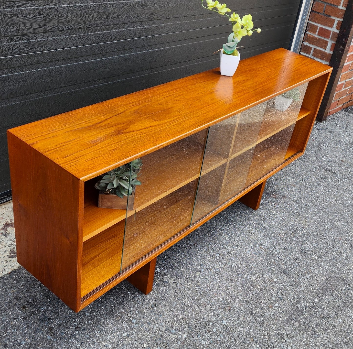 RESTORED Mid Century Modern Teak Bookcase Display TV Media Console 59"