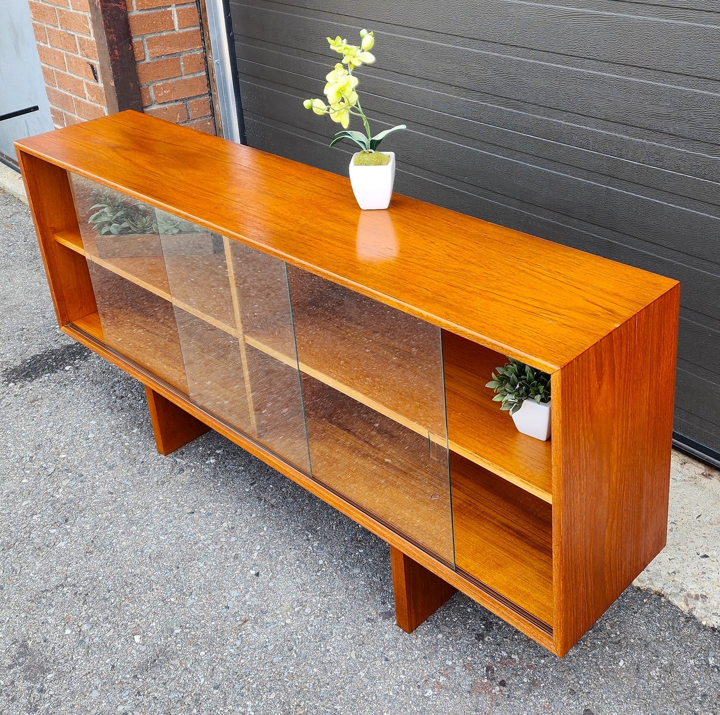 RESTORED Mid Century Modern Teak Bookcase Display TV Media Console 59"