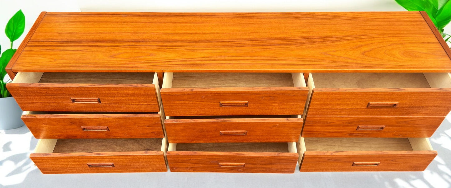 REFINISHED Mid Century Modern Teak Dresser w 9 Drawers