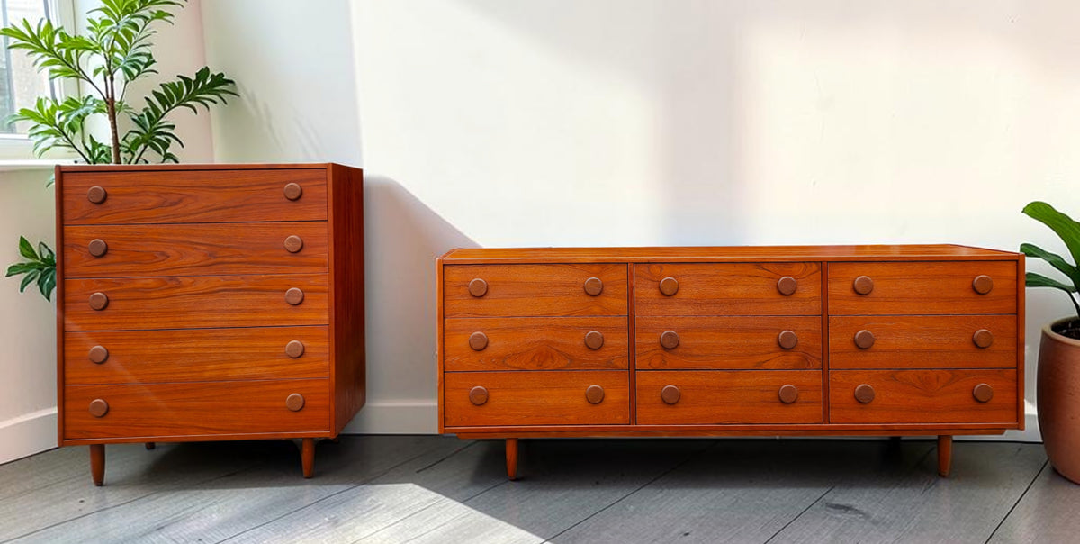 REFINISHED Mid Century Modern Teak Dresser & Tallboy