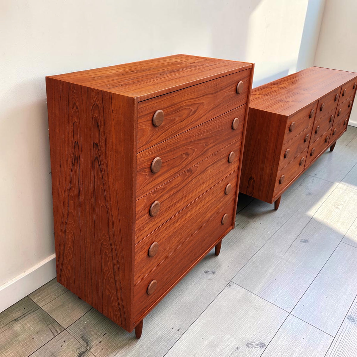 REFINISHED Mid Century Modern Teak Dresser & Tallboy