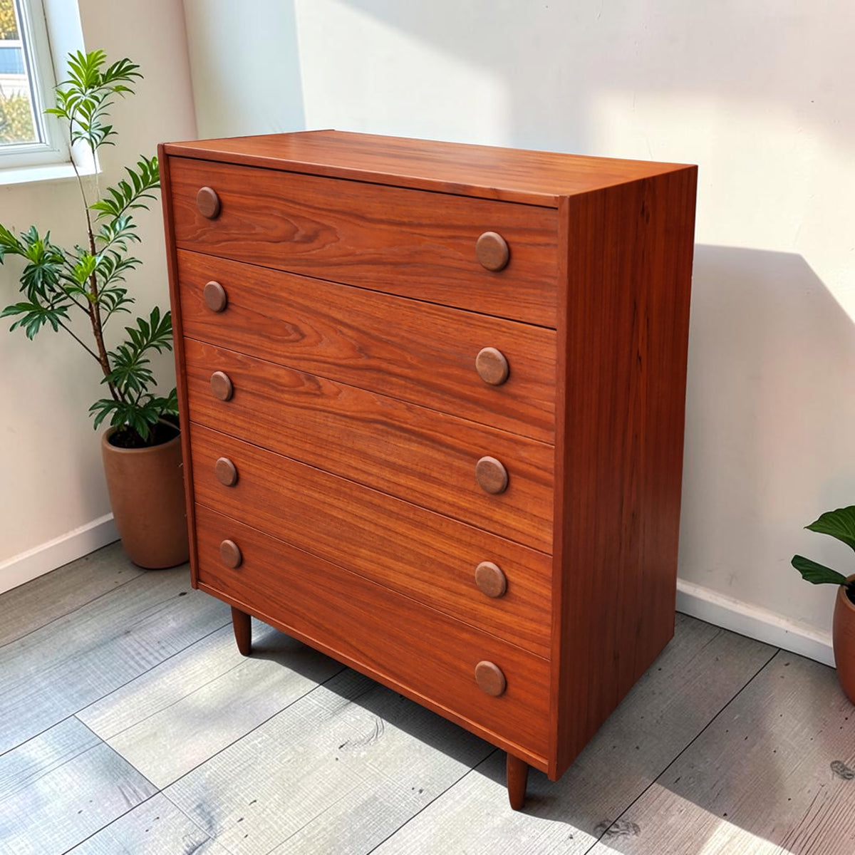 REFINISHED Mid Century Modern Teak Dresser & Tallboy