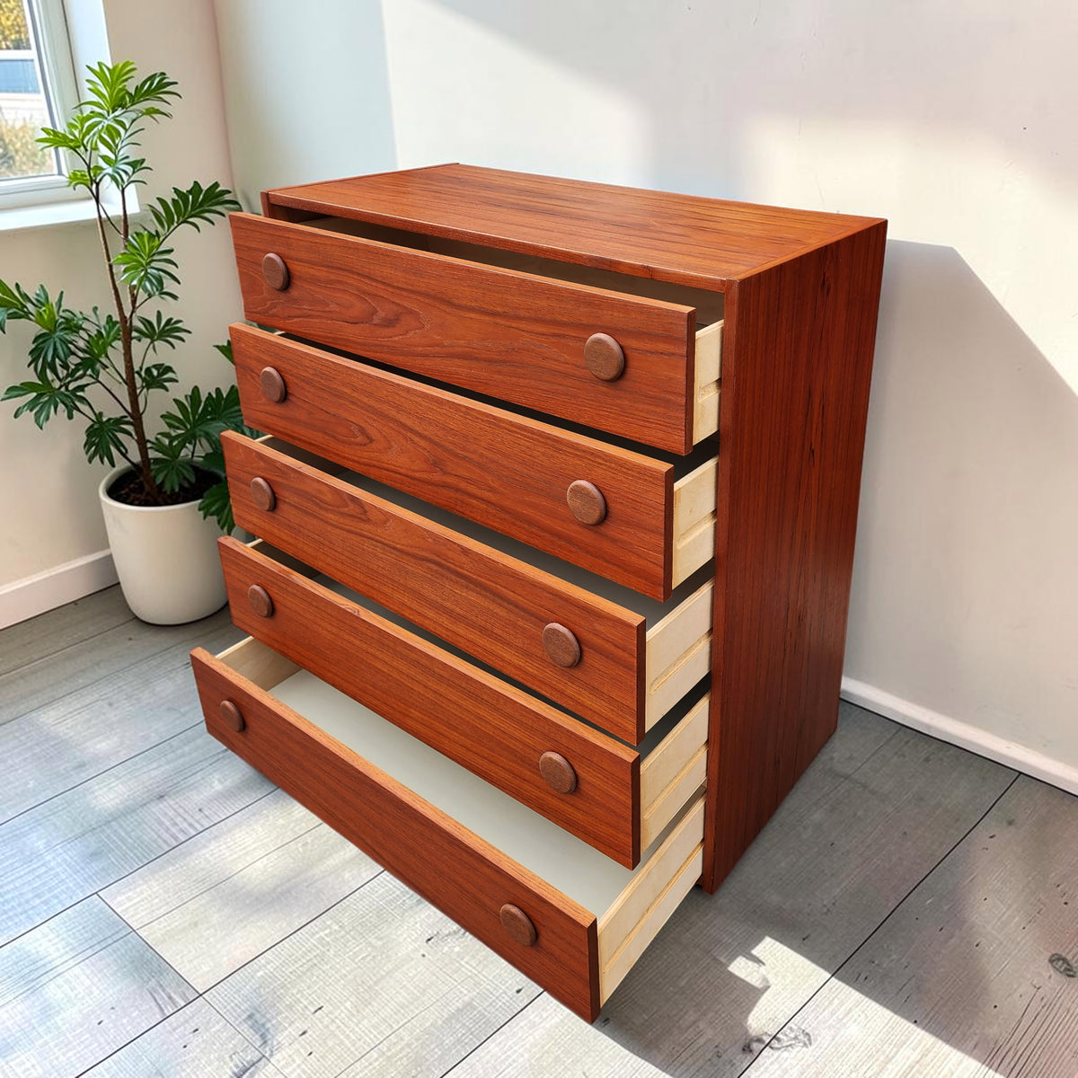 REFINISHED Mid Century Modern Teak Dresser & Tallboy