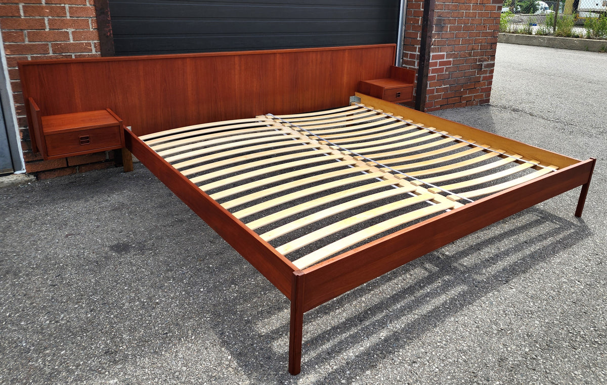 REFINISHED Mid Century Modern Teak Bed King w Floating Nightstands