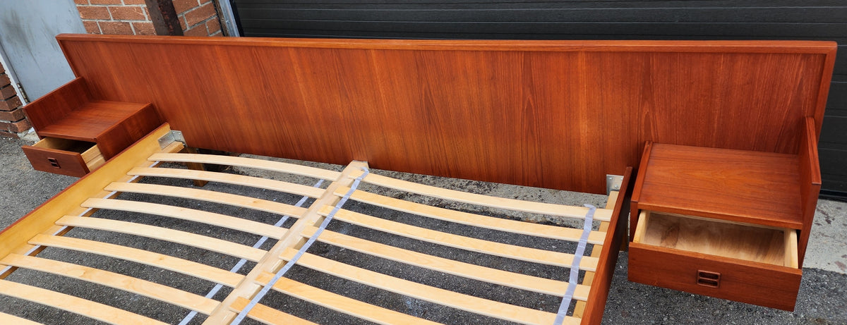 REFINISHED Mid Century Modern Teak Bed King w Floating Nightstands
