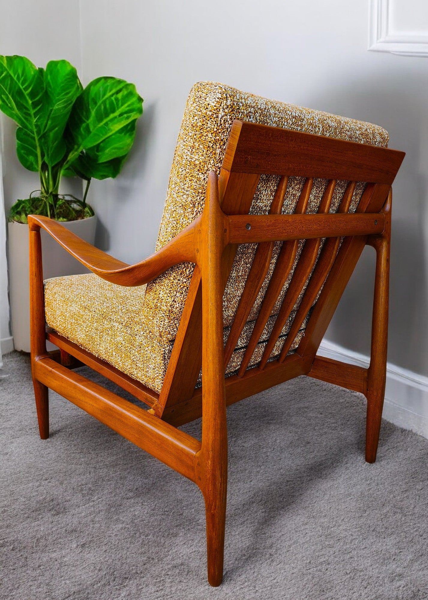 REFINISHED REUPHOLSTERED Danish MCM Teak Lounge Chair w Performance Fabric