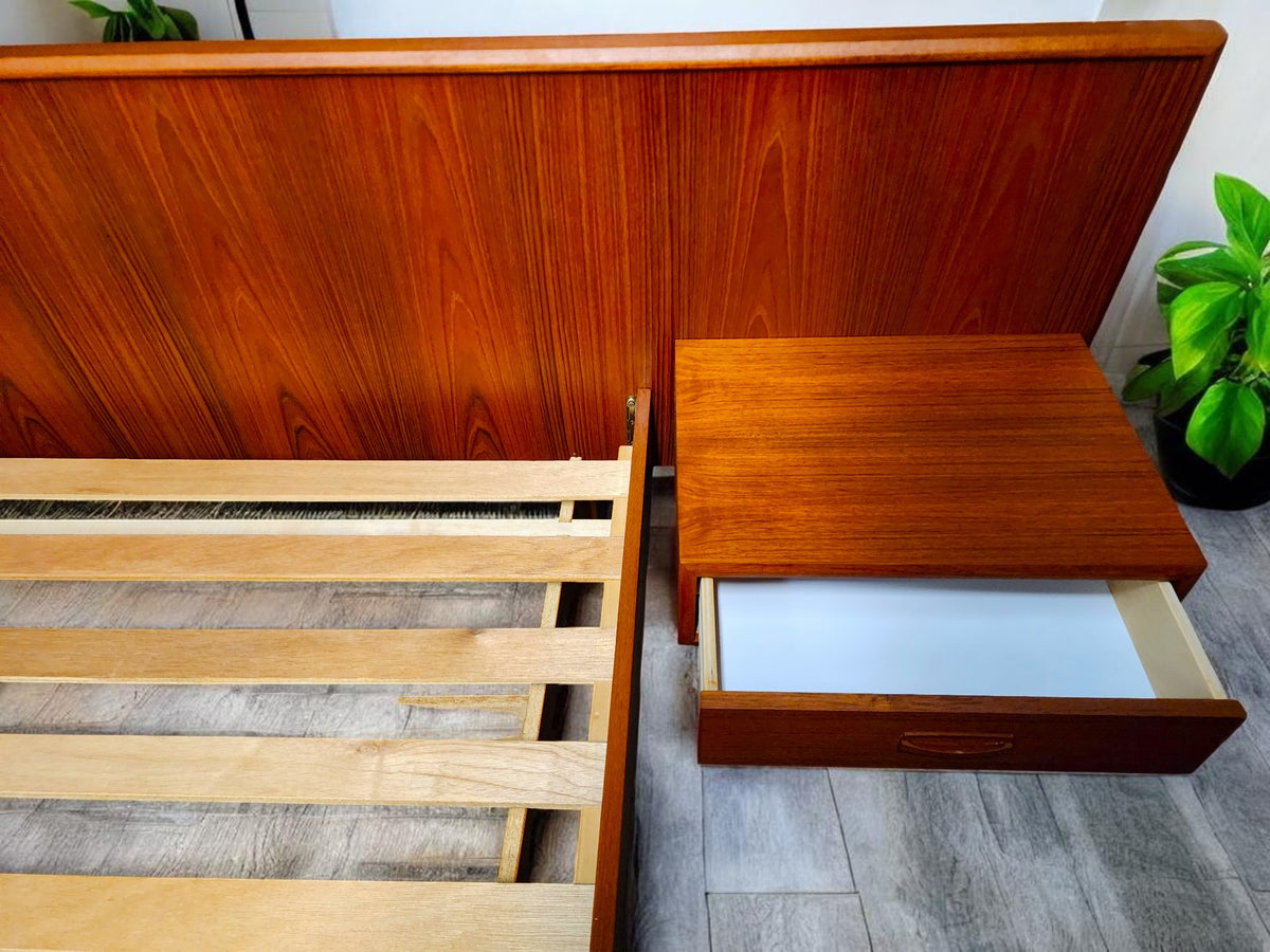 REFINISHED MCM Teak Bed King w Floating Nightstands
