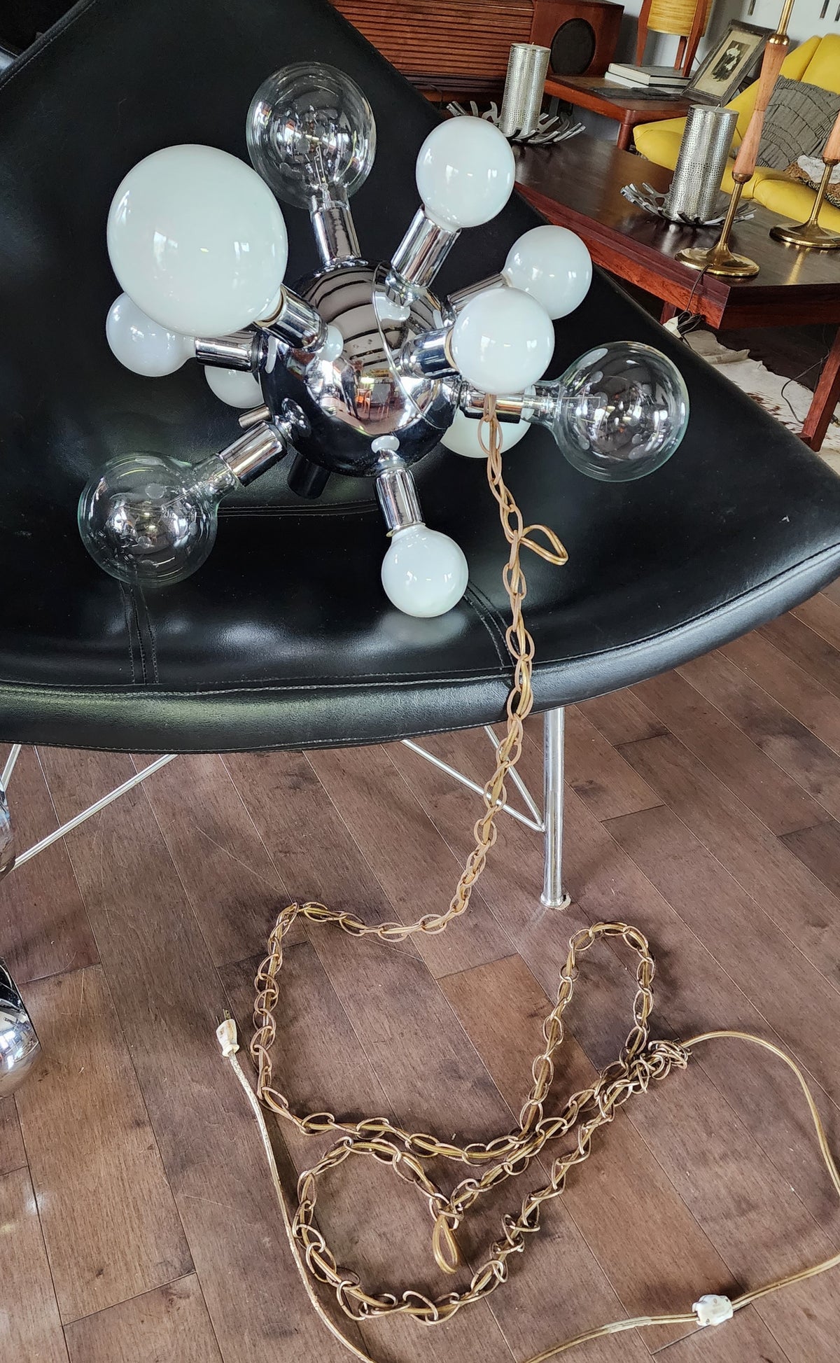 Mid Century Modern Chrome and Glass Sputnik Ceiling Chandelier with 12 lights, Space Age