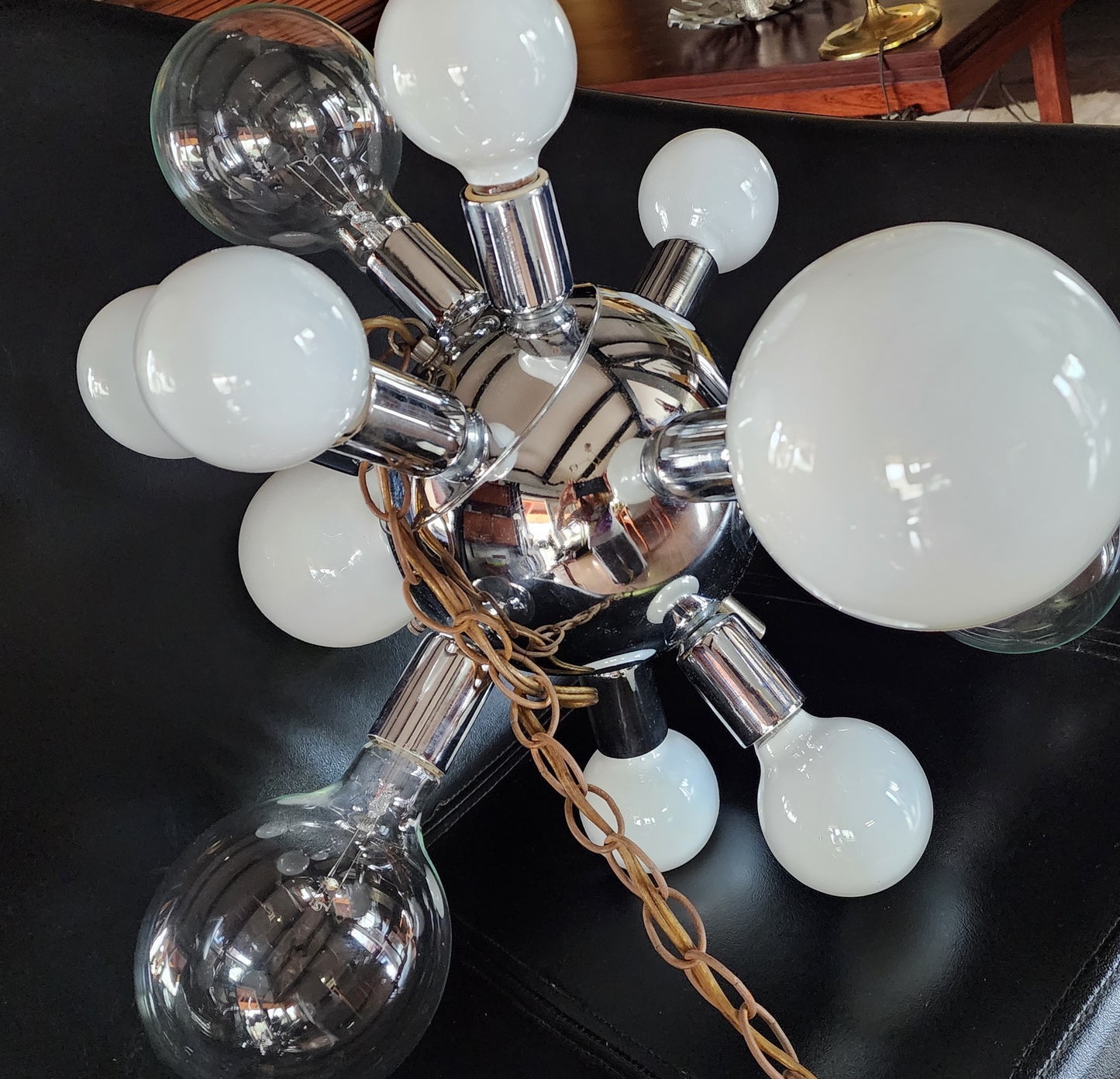 On Hold***Mid Century Modern Chrome and Glass Sputnik Ceiling Chandelier with 12 lights, Space Age