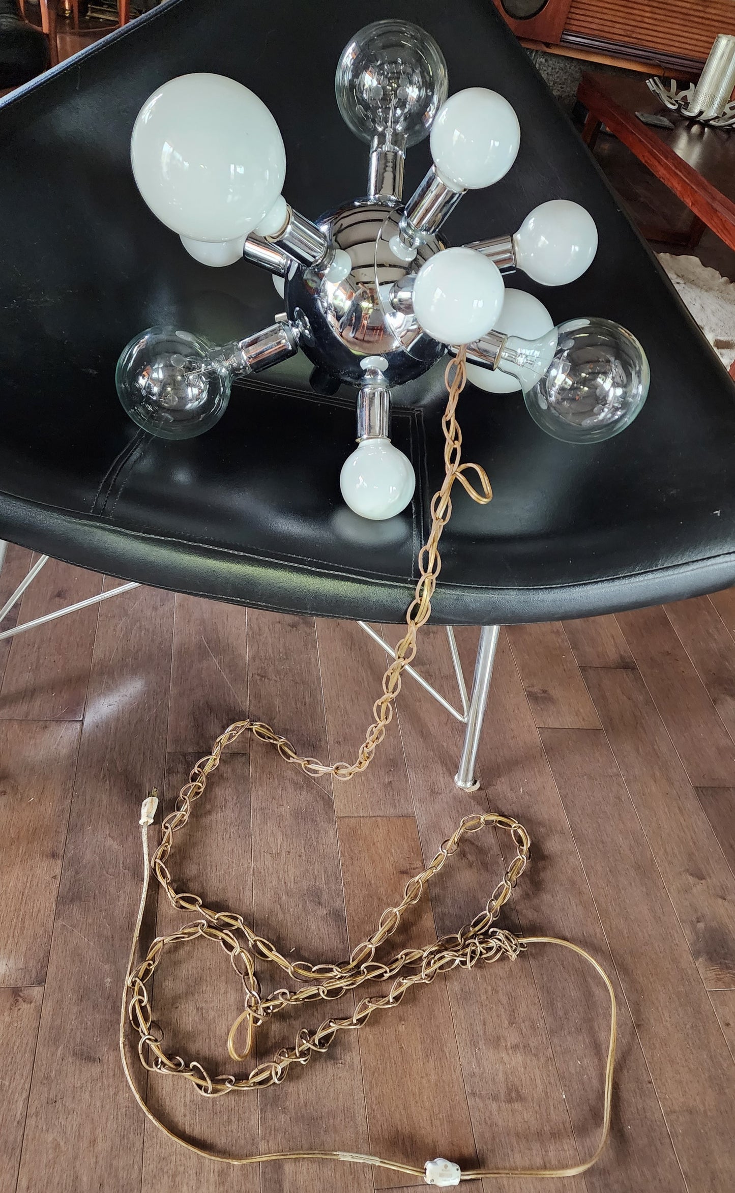 On Hold***Mid Century Modern Chrome and Glass Sputnik Ceiling Chandelier with 12 lights, Space Age