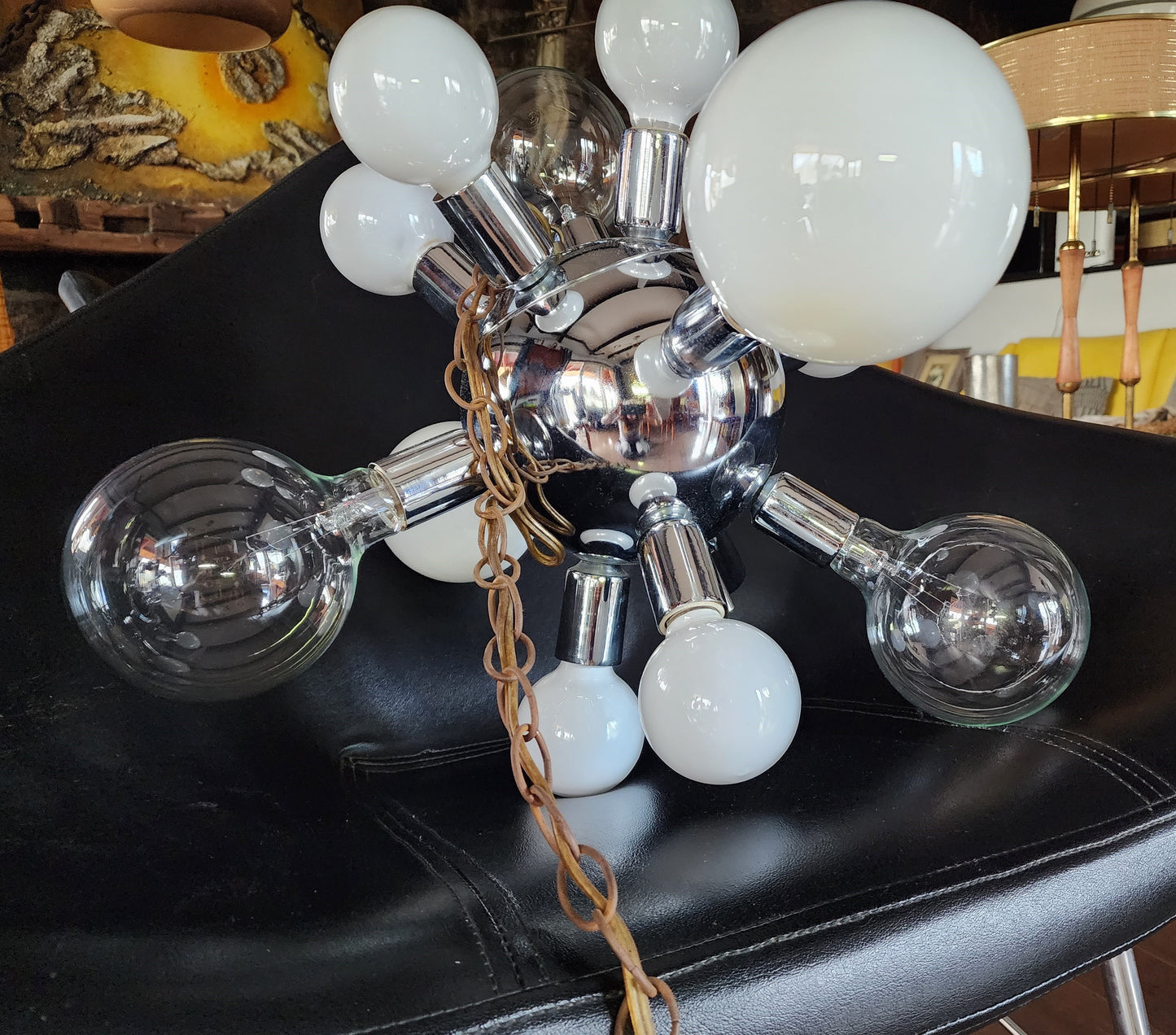 On Hold***Mid Century Modern Chrome and Glass Sputnik Ceiling Chandelier with 12 lights, Space Age