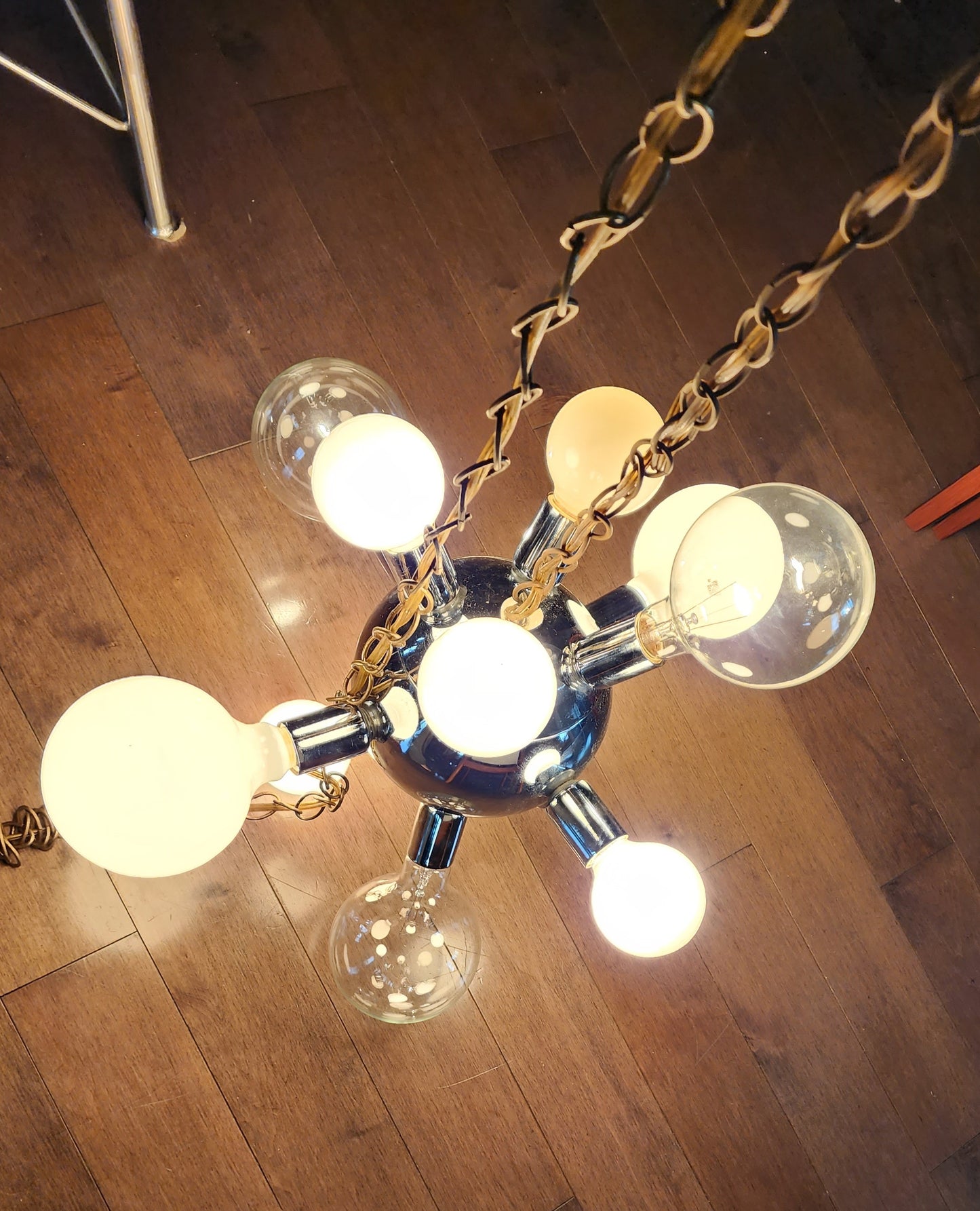 On Hold***Mid Century Modern Chrome and Glass Sputnik Ceiling Chandelier with 12 lights, Space Age