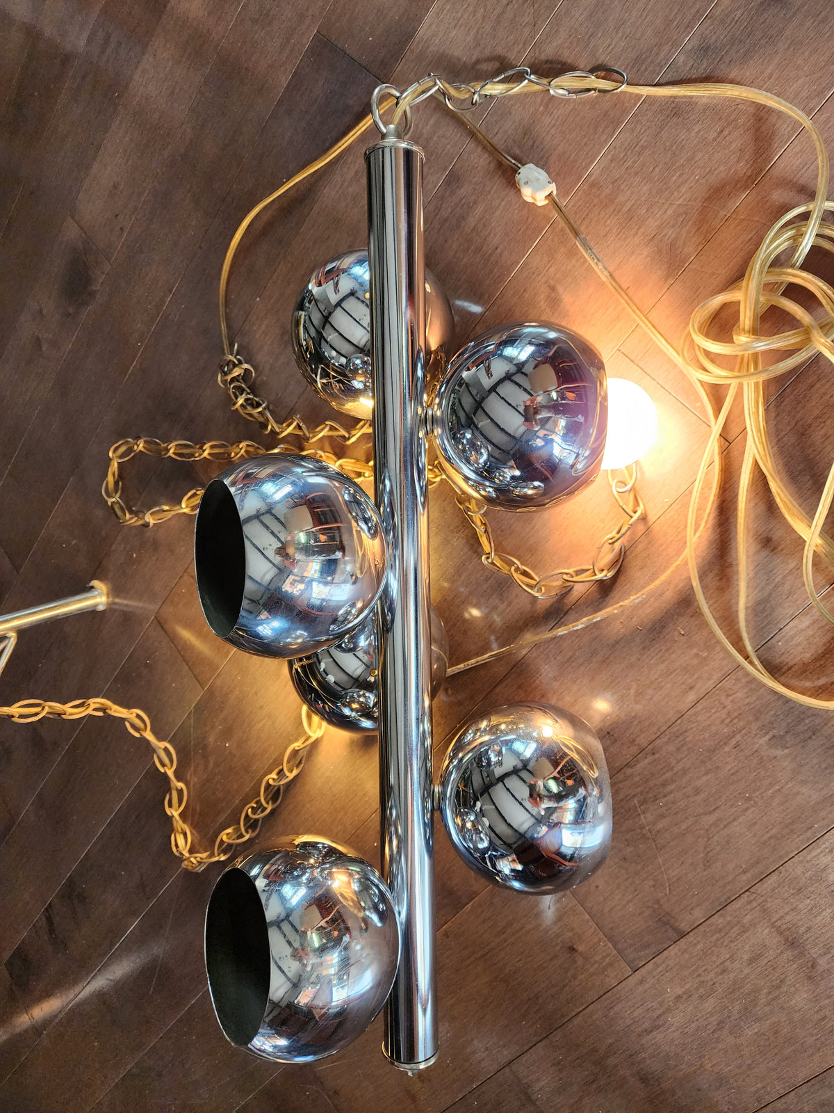Mid Century Modern Chrome and Glass 6 Eyeballs Ceiling Chandelier Lamp