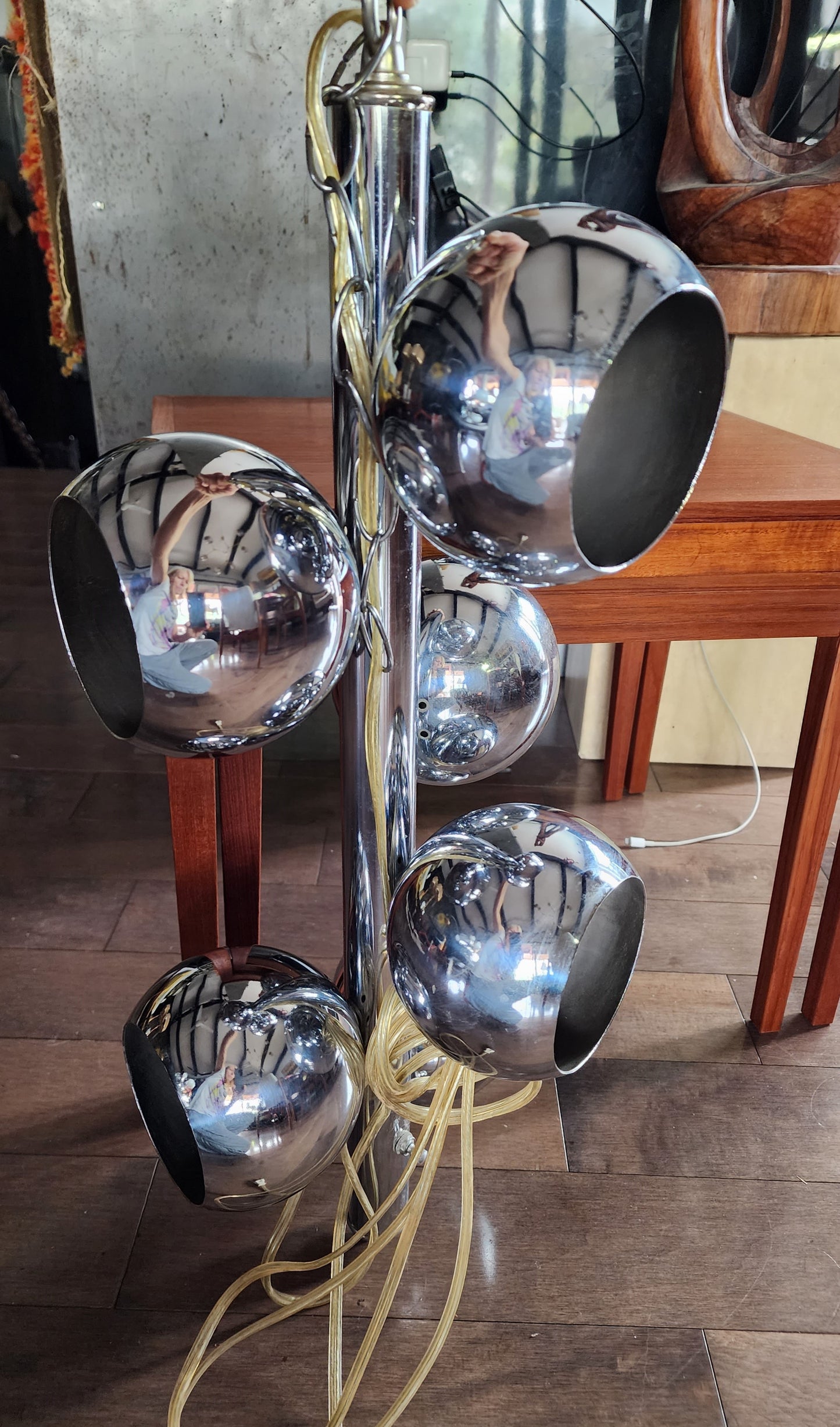 Mid Century Modern Chrome and Glass 6 Eyeballs Ceiling Chandelier Lamp