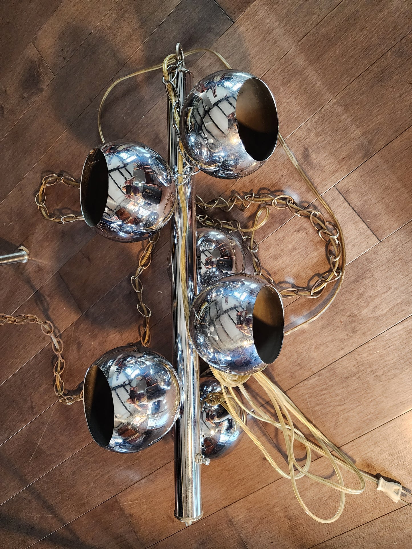 Mid Century Modern Chrome and Glass 6 Eyeballs Ceiling Chandelier Lamp