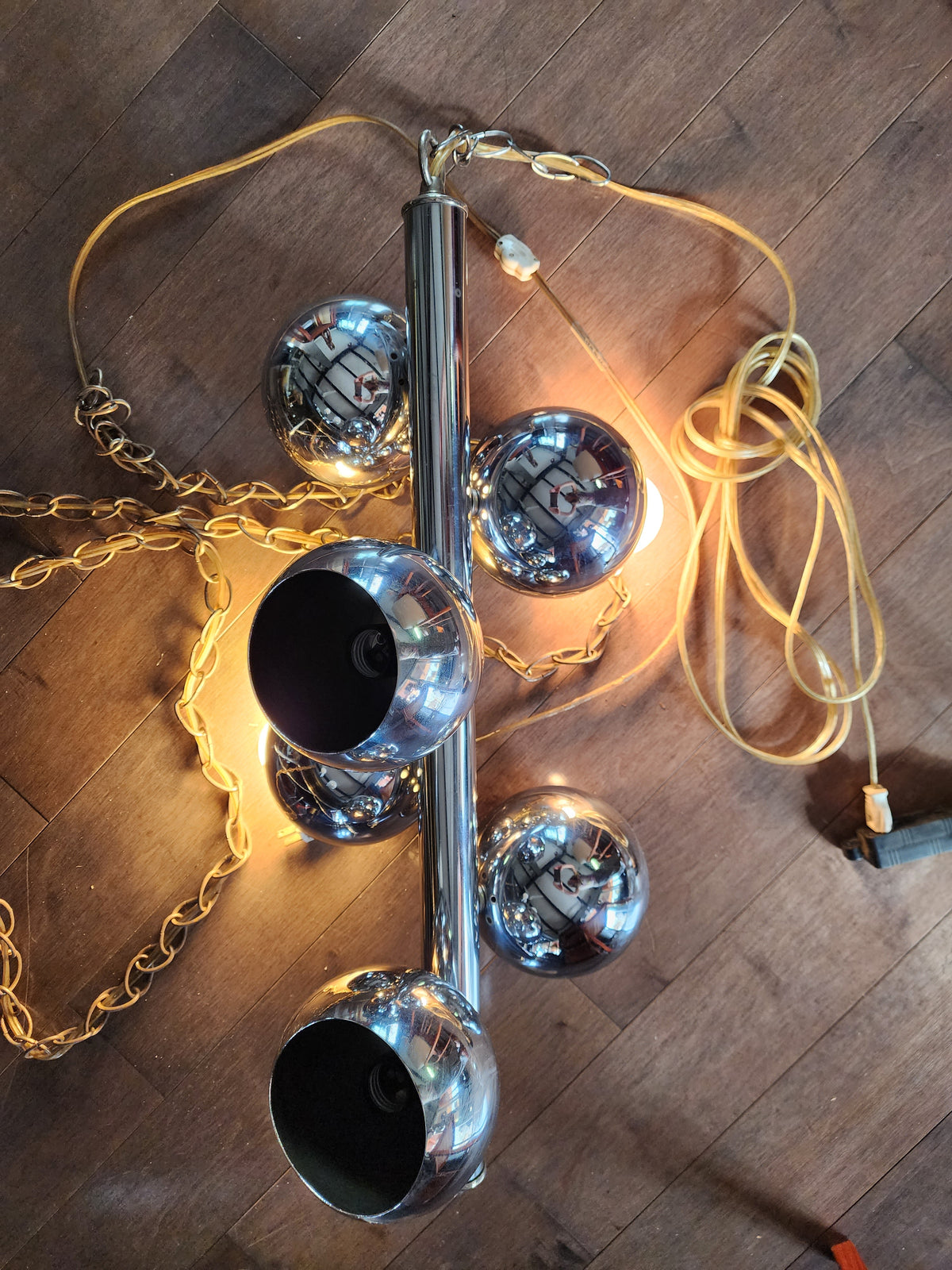 Mid Century Modern Chrome and Glass 6 Eyeballs Ceiling Chandelier Lamp