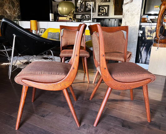 4 REFINISHED REUPHOLSTERED Mid Century Modern Boomerang Chairs
