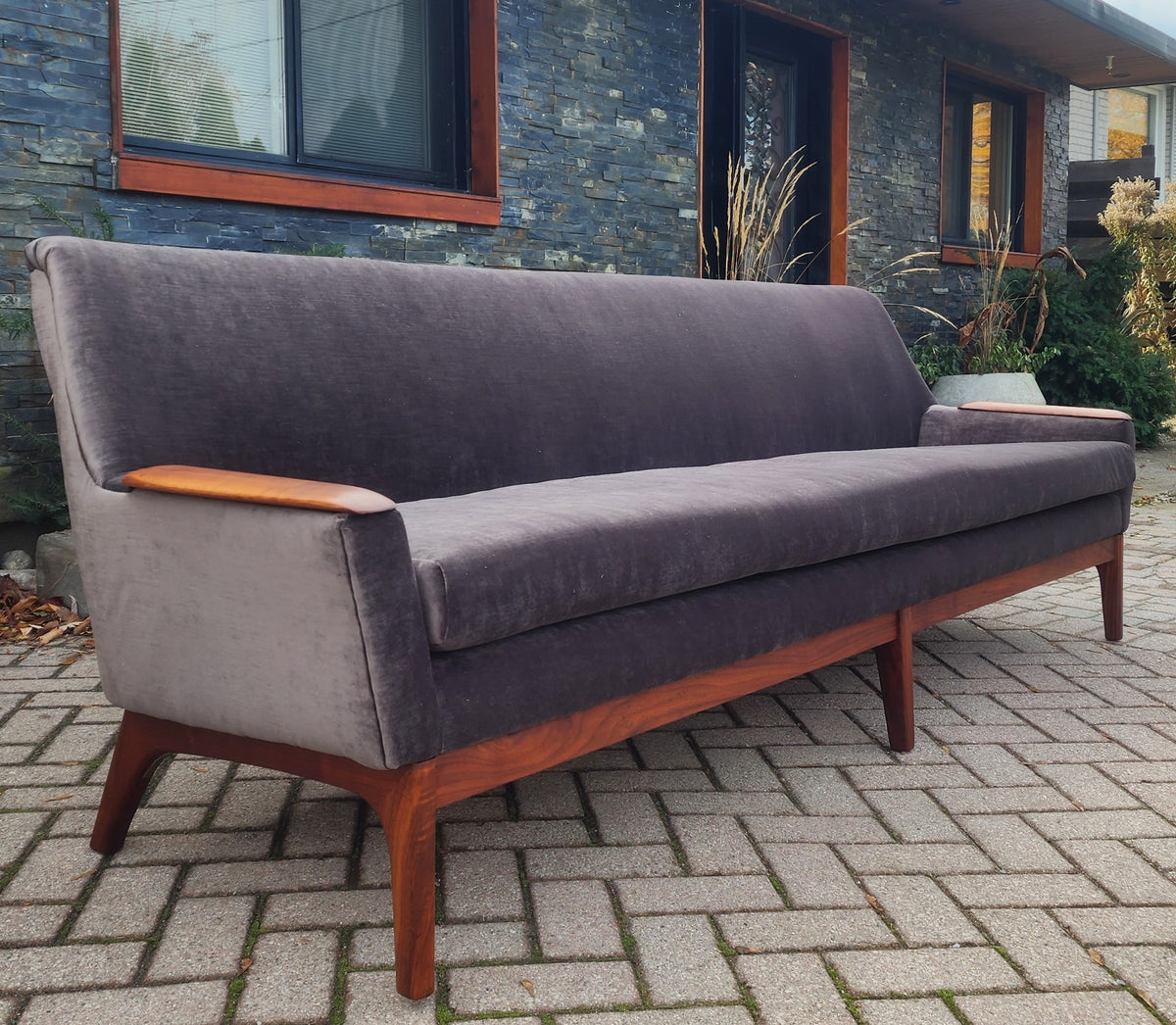 REFINISHED REUPHOLSTERED Danish MCM Teak Sofa 4-Seater, Performance Easy Care