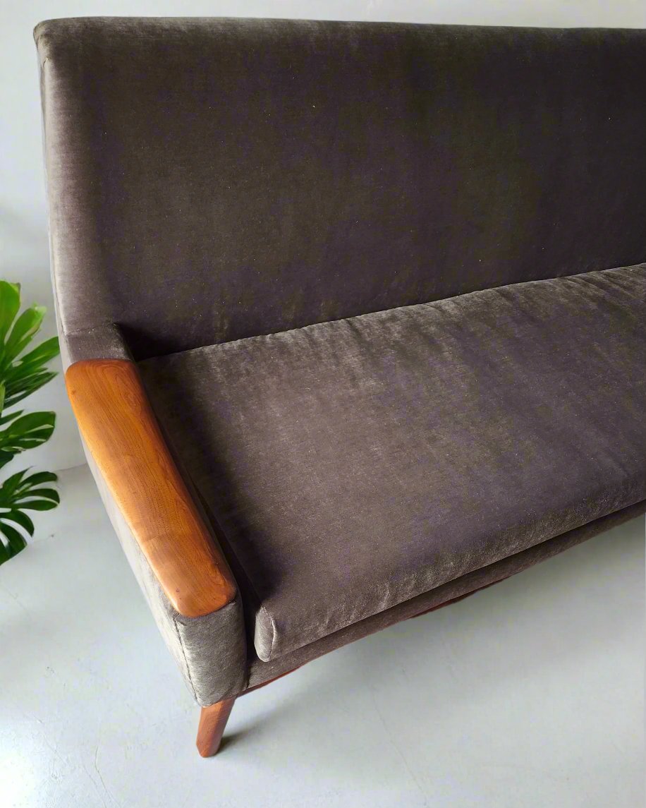 REFINISHED REUPHOLSTERED Danish MCM Teak Sofa 4-Seater, Performance Easy Care