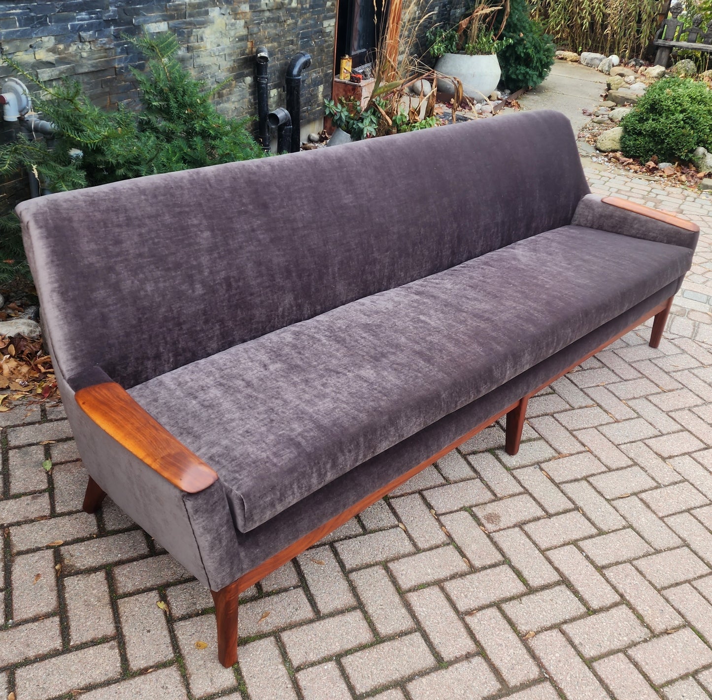 REFINISHED REUPHOLSTERED Danish MCM Teak Sofa 4-Seater, Performance Easy Care