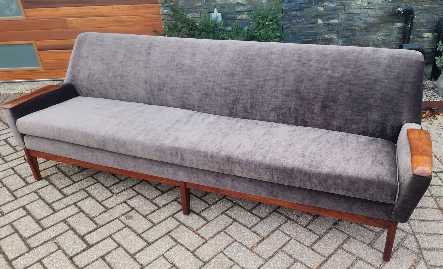 REFINISHED REUPHOLSTERED Danish MCM Teak Sofa 4-Seater, Performance Easy Care