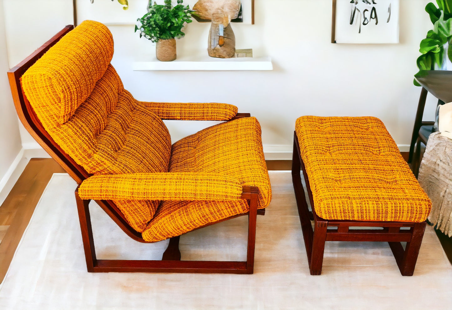 REFINISHED Mid Century Modern Teak Lounge Chair & Ottoman by Lennart Bender, Sweden