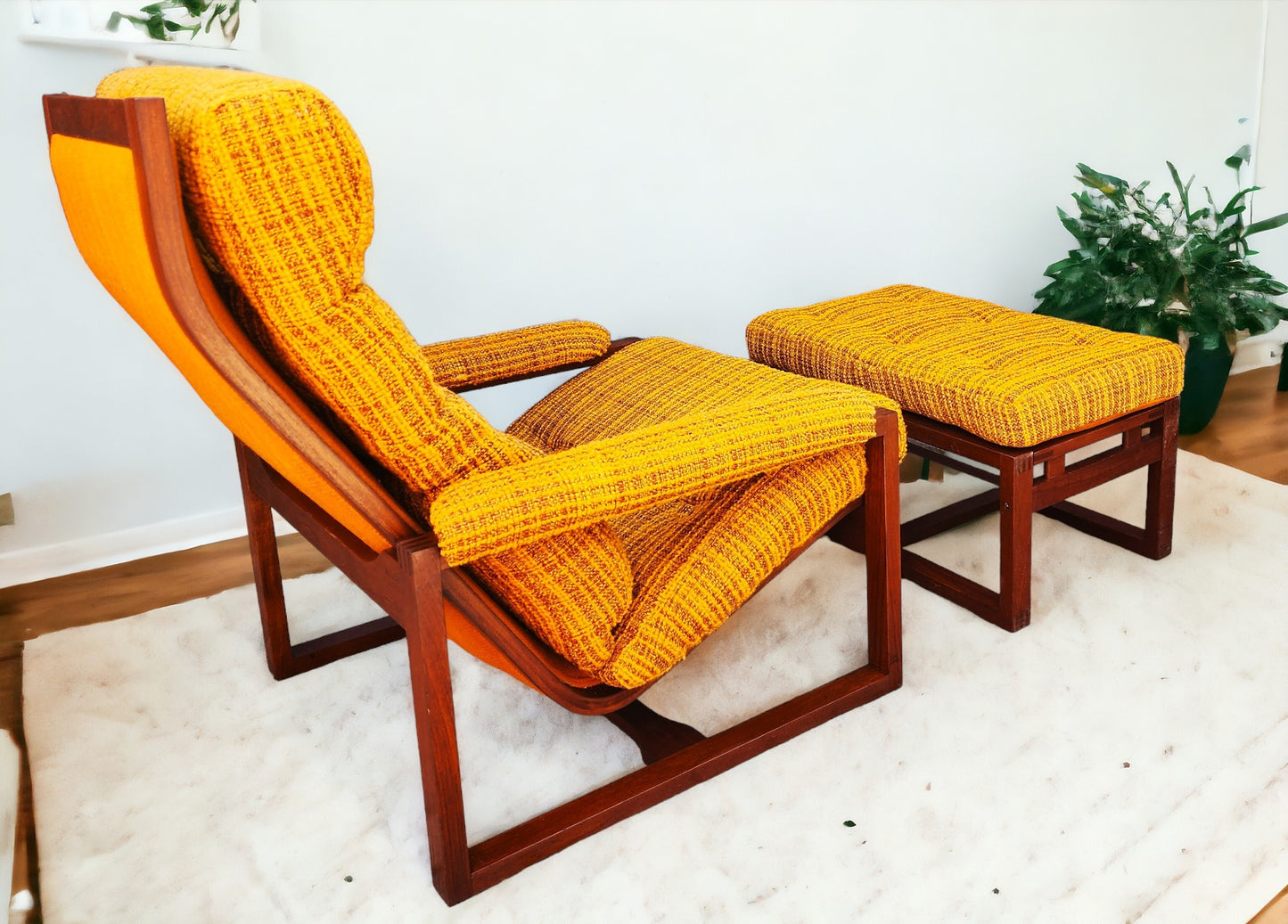 REFINISHED Mid Century Modern Teak Lounge Chair & Ottoman by Lennart Bender, Sweden