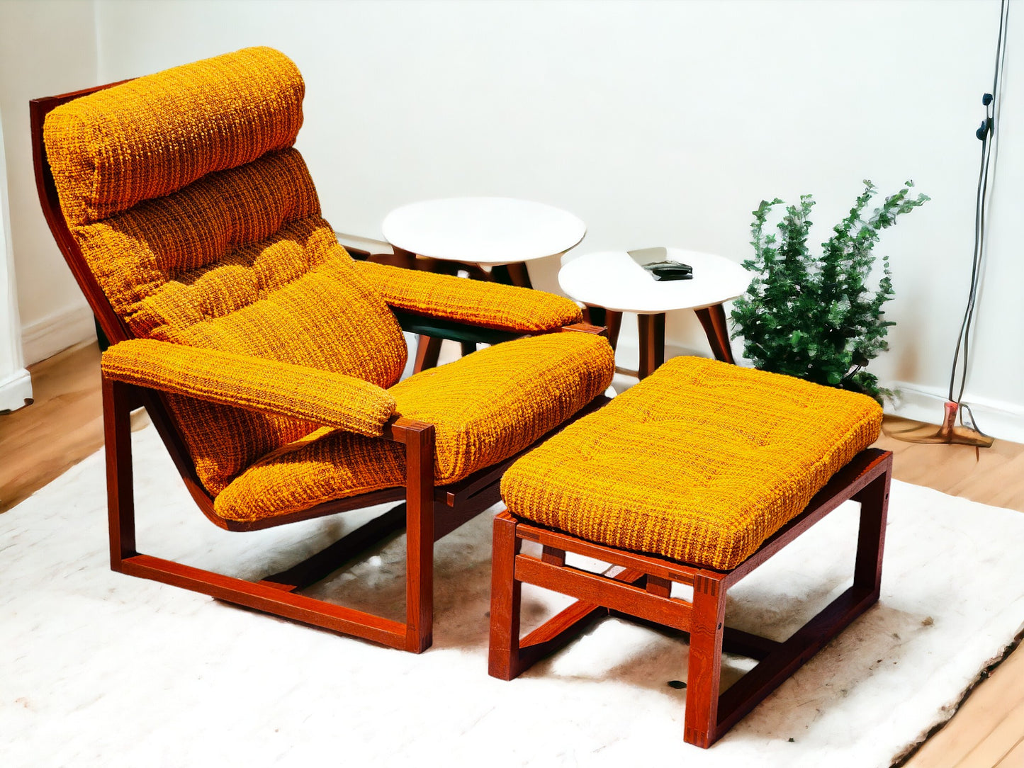 REFINISHED Mid Century Modern Teak Lounge Chair & Ottoman by Lennart Bender, Sweden