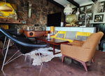 2 REFINISHED REUPHOLSTERED Mid Century Modern Armchairs & Ottoman 10