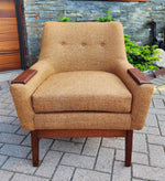 2 REFINISHED REUPHOLSTERED Mid Century Modern Armchairs & Ottoman 9