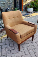 2 REFINISHED REUPHOLSTERED Mid Century Modern Armchairs & Ottoman 11