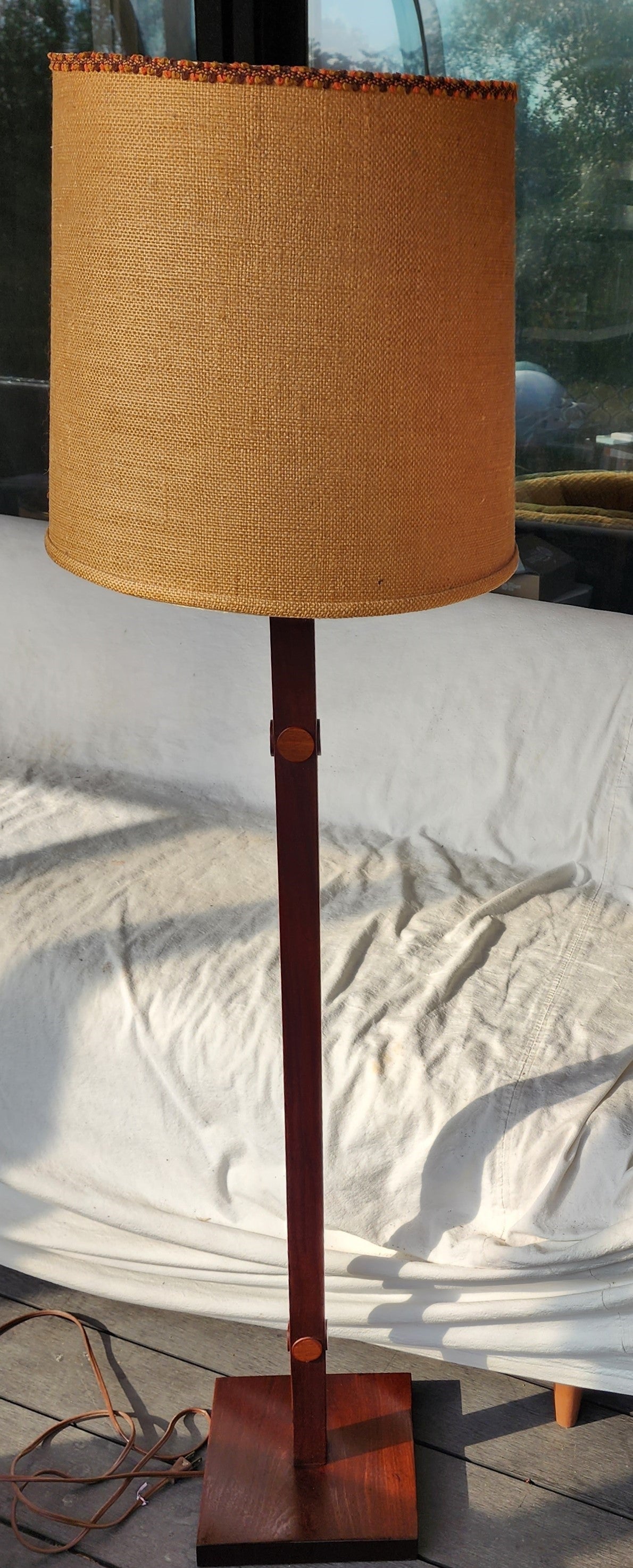 Mid Century Modern Teak Floor Lamp, H 56.5" (including shade)