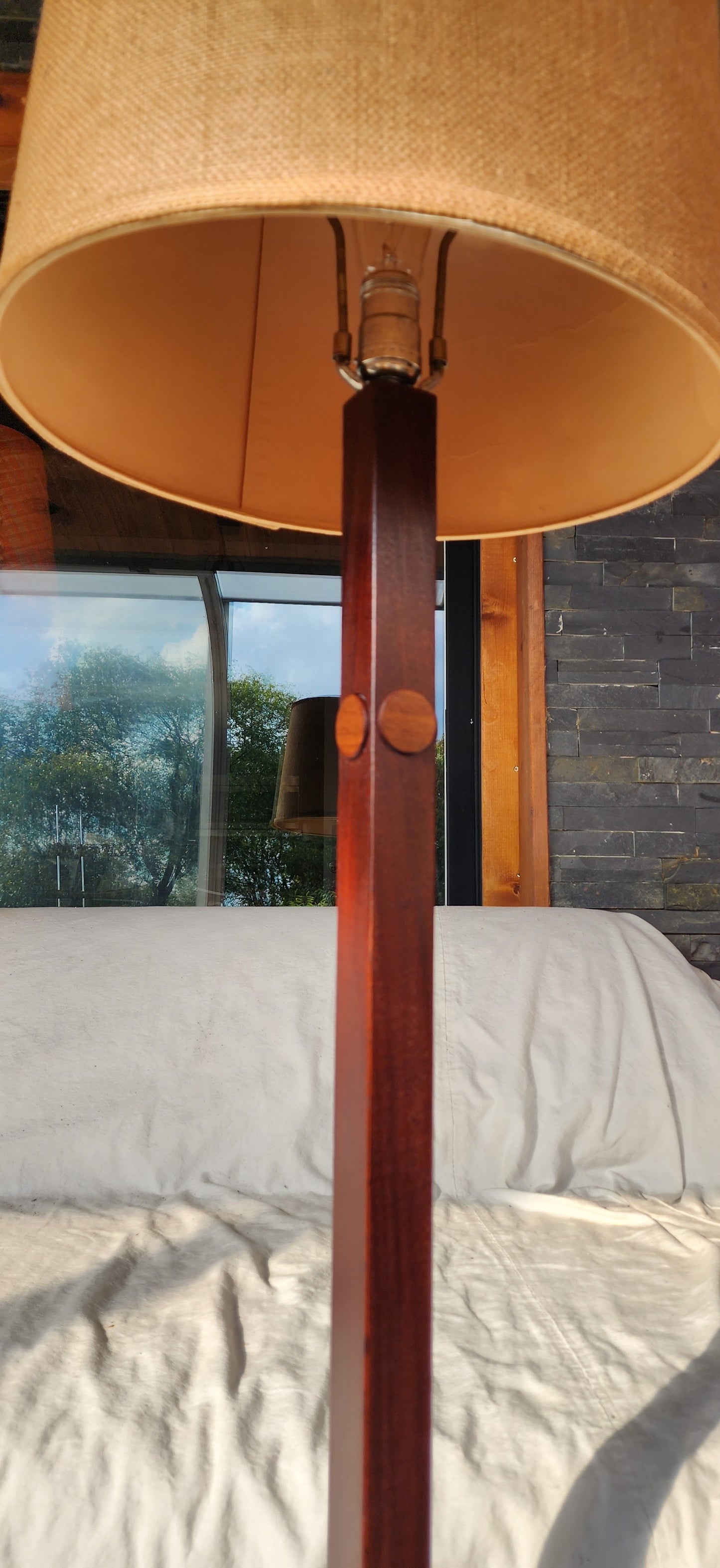 Mid Century Modern Teak Floor Lamp, H 56.5" (including shade)