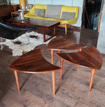 REFINISHED Mid Century Modern segmented triangular accent tables, set of 3 2