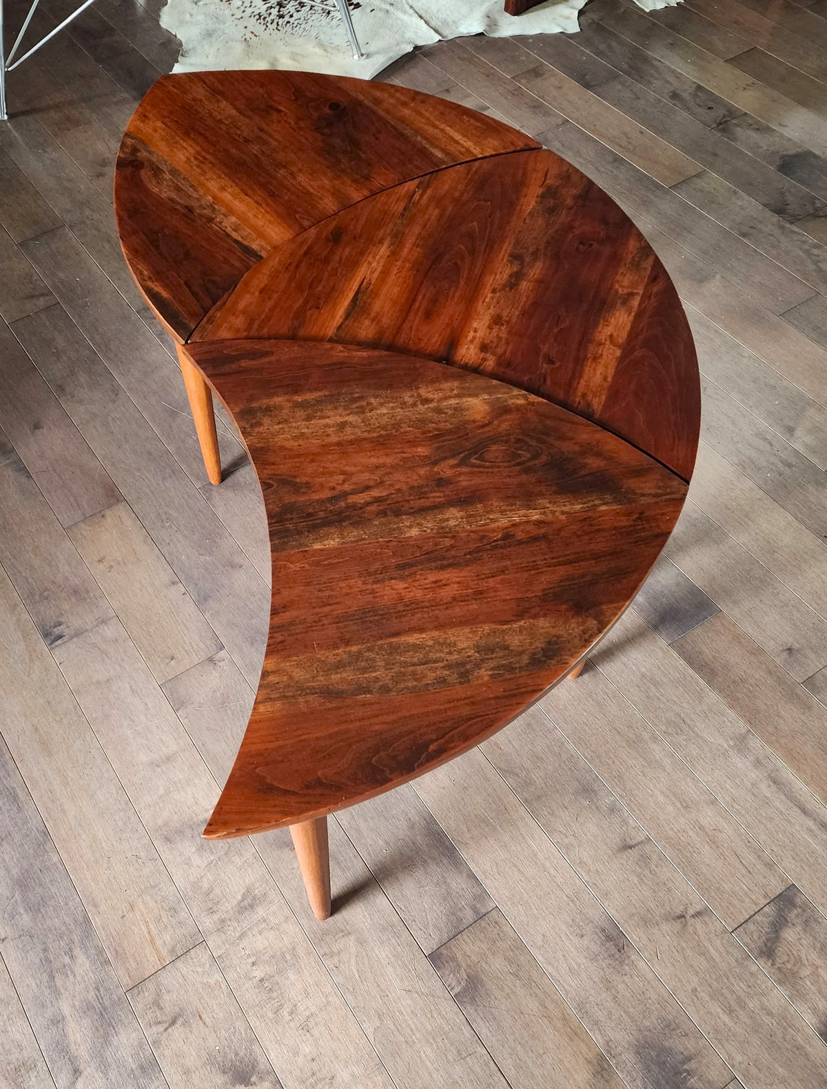 REFINISHED Mid Century Modern segmented triangular accent tables, set of 3