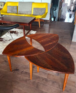 REFINISHED Mid Century Modern segmented triangular accent tables, set of 3 6