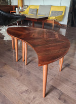 REFINISHED Mid Century Modern segmented triangular accent tables, set of 3 8