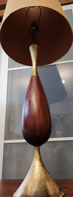 Mid Century Modern Tall Walnut & Brass Lamp by Tony Paul for Westwood 49