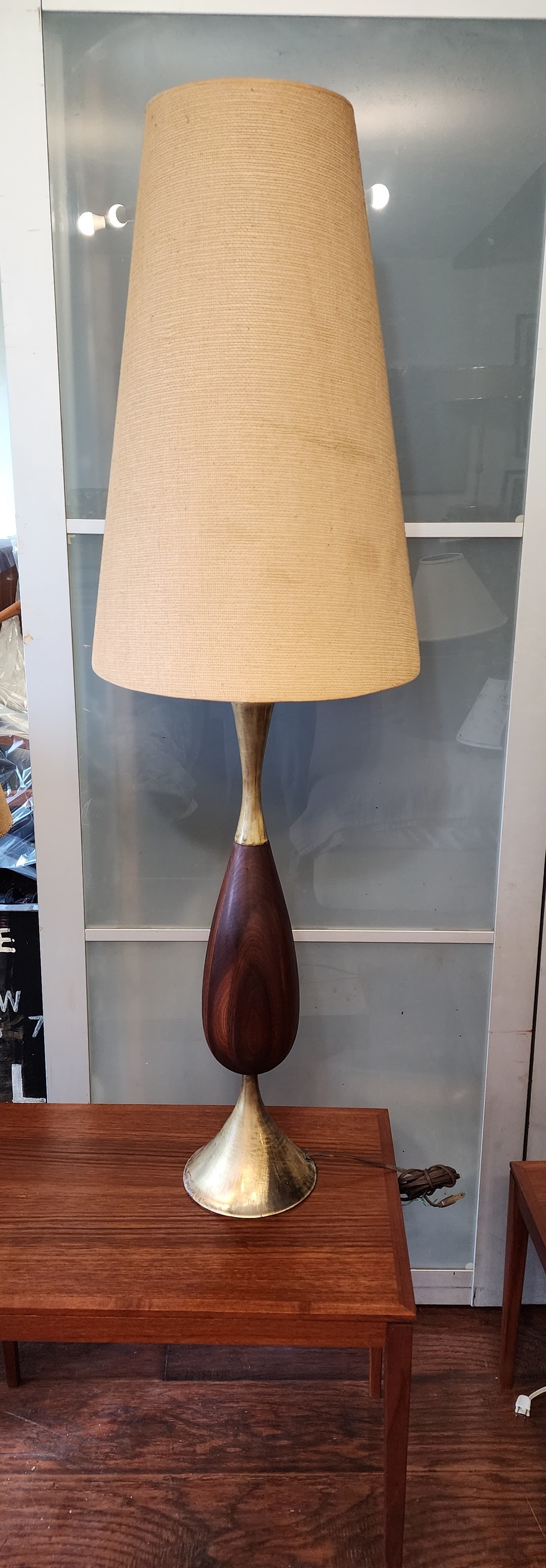 Mid Century Modern Tall Walnut & Brass Lamp by Tony Paul for Westwood 49"