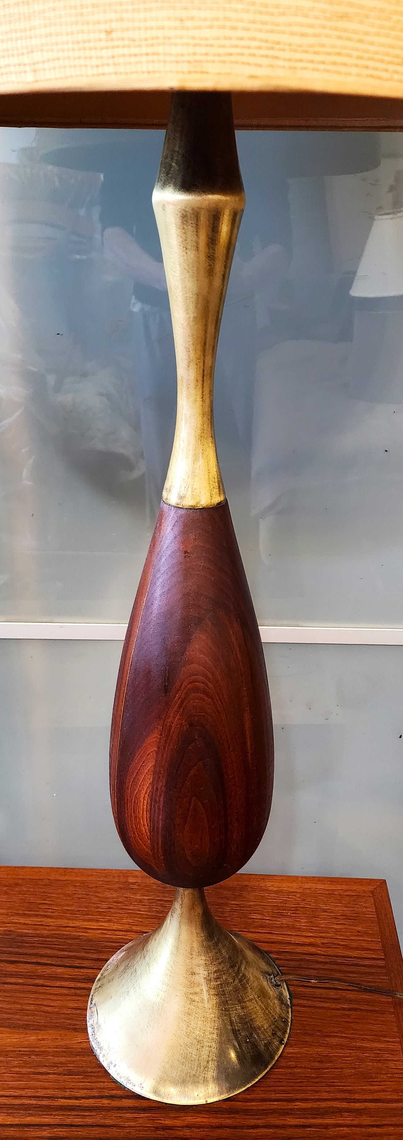 Mid Century Modern Tall Walnut & Brass Lamp by Tony Paul for Westwood 49"