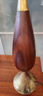 Mid Century Modern Tall Walnut & Brass Lamp by Tony Paul for Westwood 49