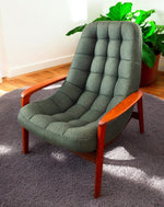 REFINISHED REUPHOLSTERED in wool MCM Teak Scoop Lounge Chair by Huber 4