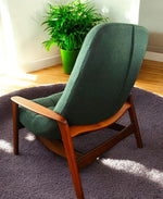 REFINISHED REUPHOLSTERED in wool MCM Teak Scoop Lounge Chair by Huber 2