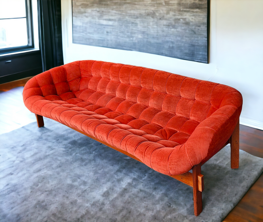 REFINISHED Mid Century Modern R.Huber Teak Scoop Sofa XL
