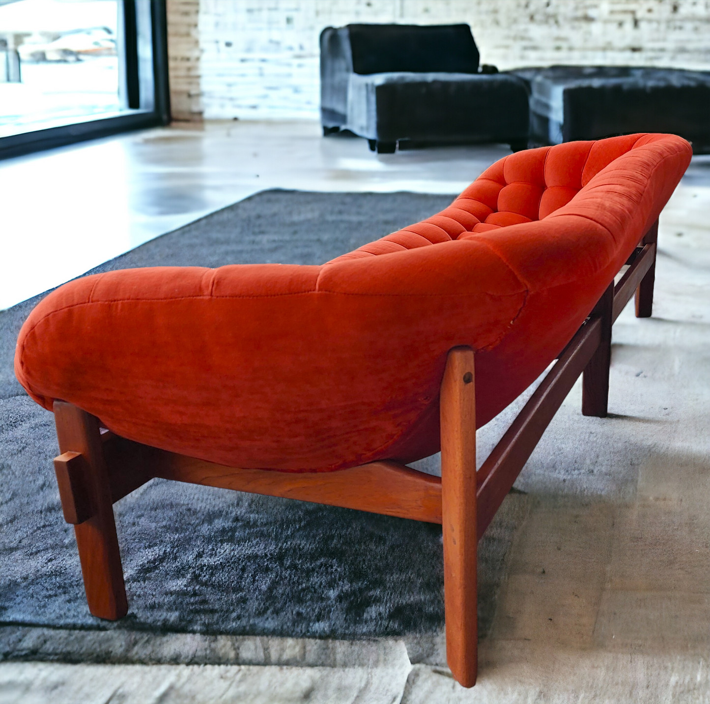 REFINISHED Mid Century Modern R.Huber Teak Scoop Sofa XL